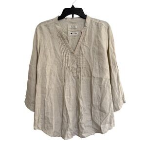 Malvin Tan Linen Pintuck Popover Blouse Size XL Breathable Ethical Sustainable